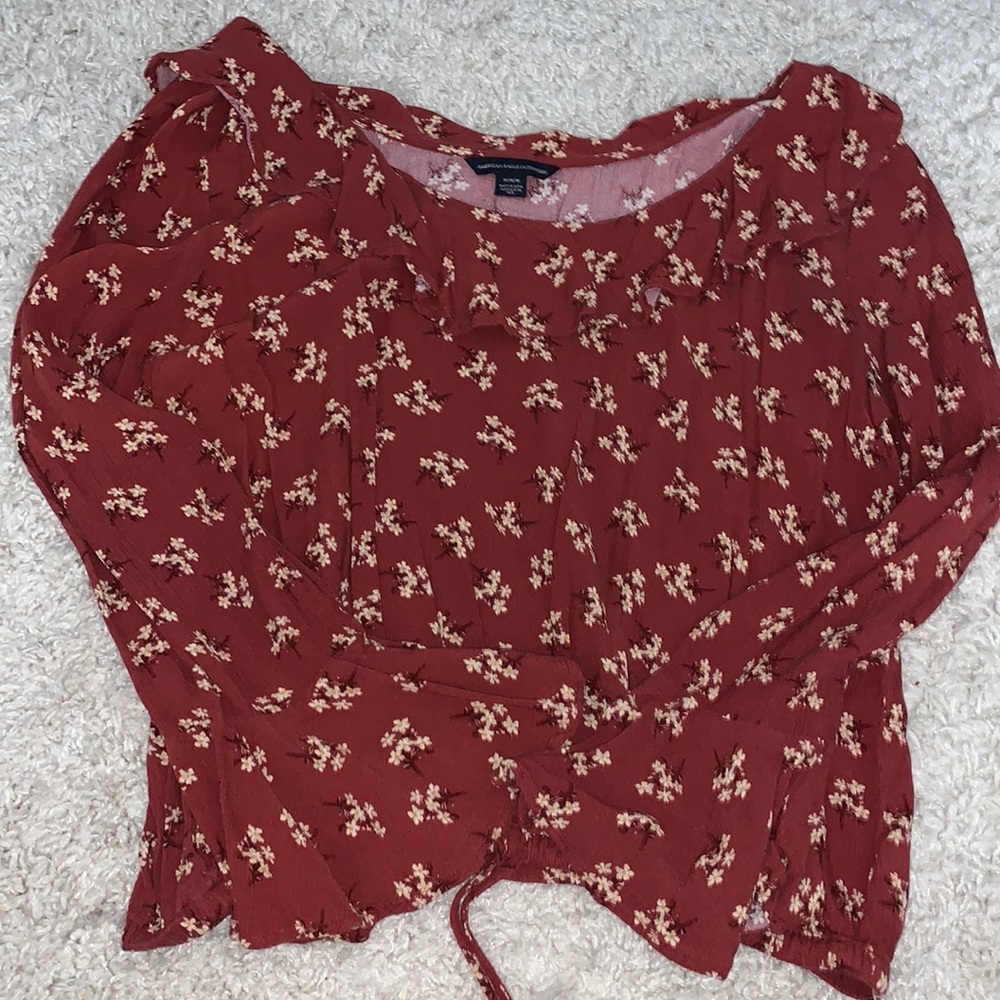 floral burnt orange blouse